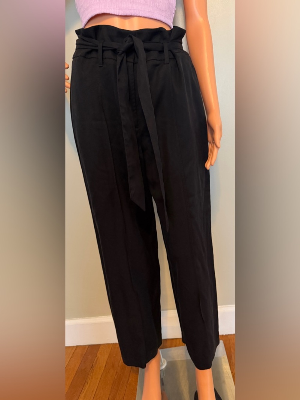 Black High-Waist Tie-Waist Trousers